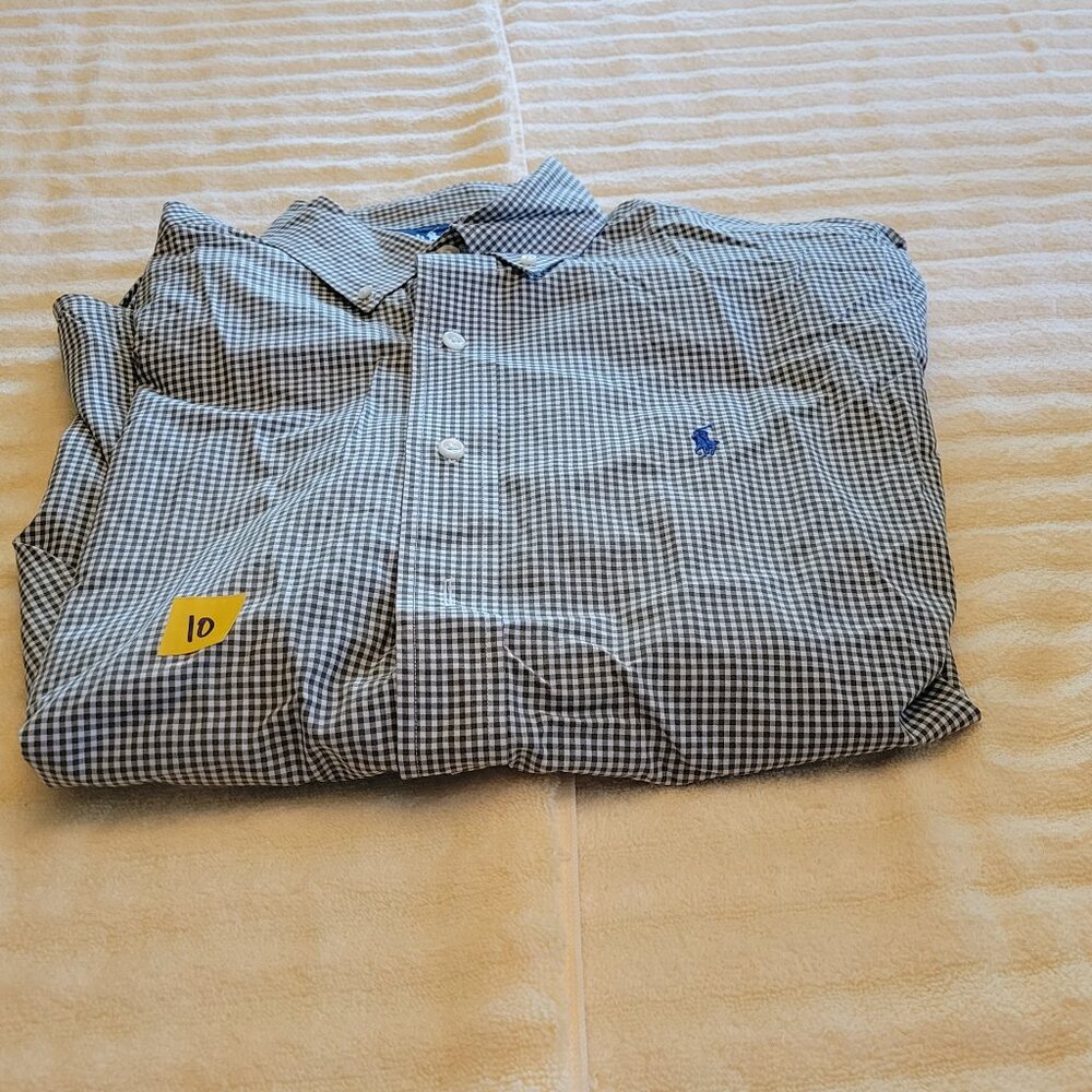 Polo Ralph Lauren, Large, Long Sleeve, Checkered, dark gray and white shirt